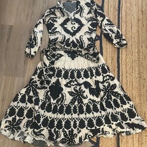 Zara Black and White A-line Dress with 3/4 Bishop Sleeves